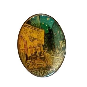 Vintage Cafe Terrace at Night Fine Art Design Brooch Pin